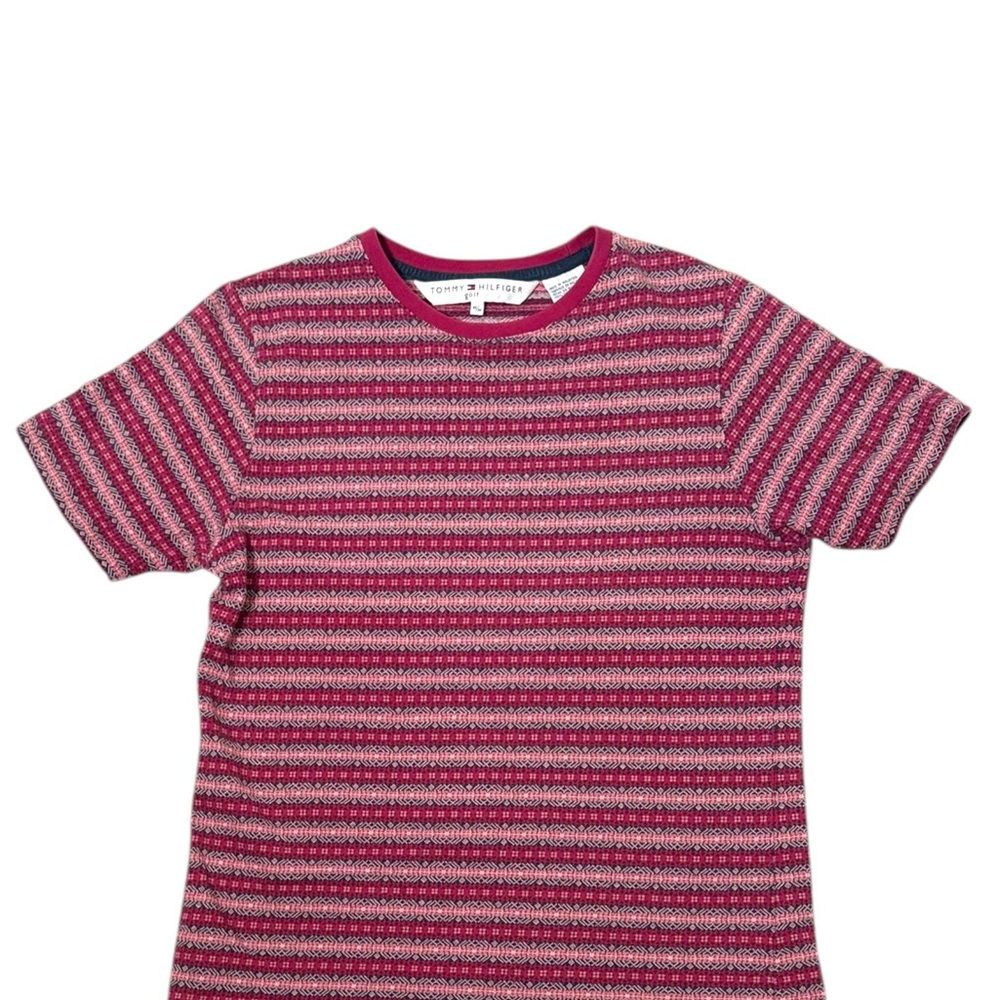 Vintage Y2K Tommy Hilfiger t-shirt Jersey knit Striped Red country print sz M‎